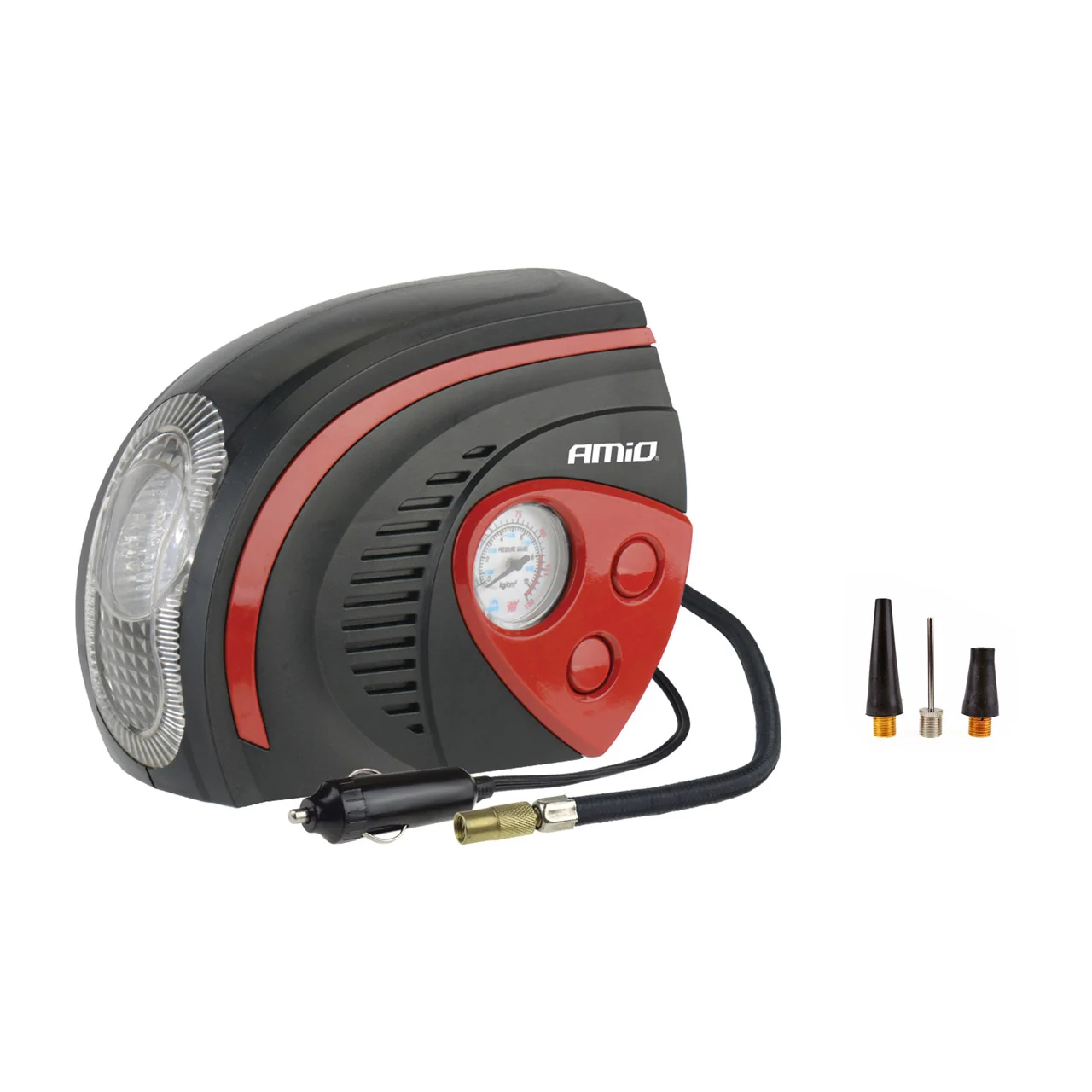 Compresor auto portabil AMiO ACOMP-08 12V 7 bar 100 PSI cu lanternă LED și manometru [1]