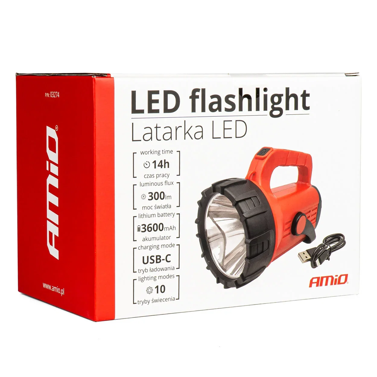 Lanternă LED de lucru AMiO WT18 300 lumeni cu acumulator 3600 mAh și funcție powerbank [7]
