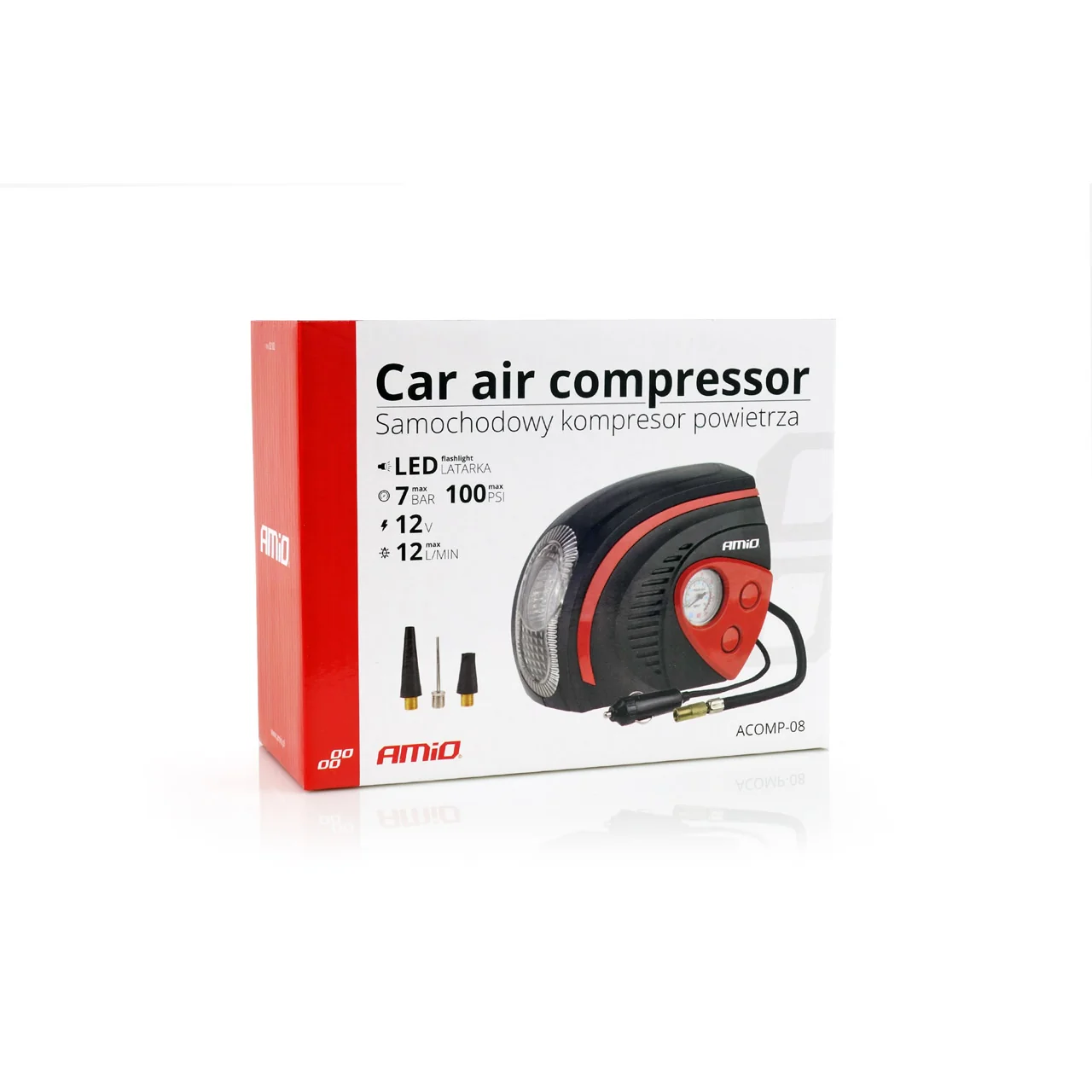 Compresor auto portabil AMiO ACOMP-08 12V 7 bar 100 PSI cu lanternă LED și manometru [4]