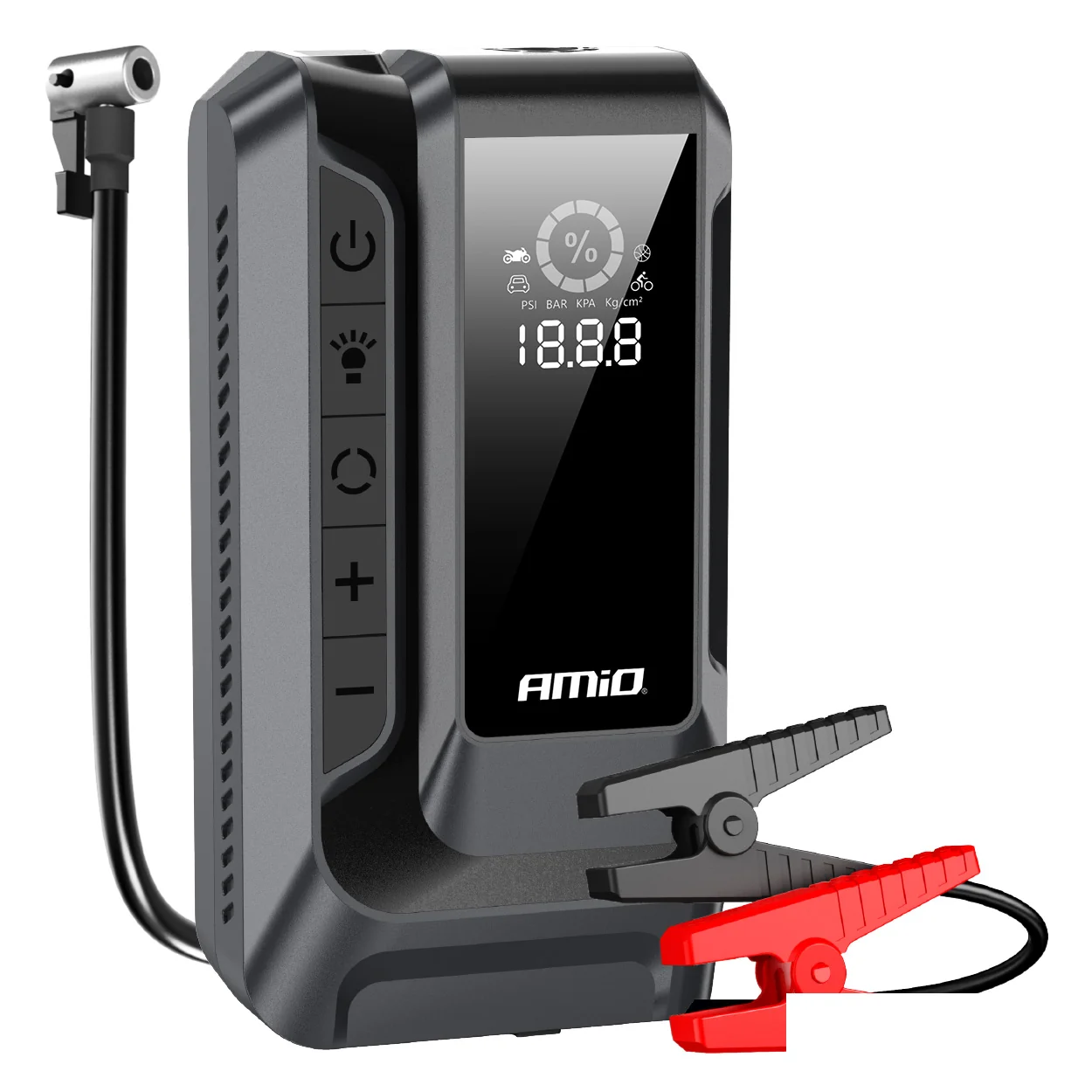 Accesorii auto de iarna - Robot pornire auto portabil AMiO 4 în 1 12V 1600A 12Ah cu compresor, lanternă LED și powerbank