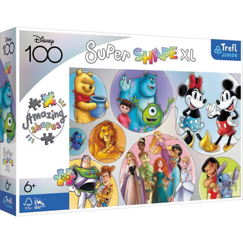 Jucării și jocuri - PUZZLE TREFL PRIMO SUPER SHAPE XXL 160 DISNEY 100 LUMEA DISNEY