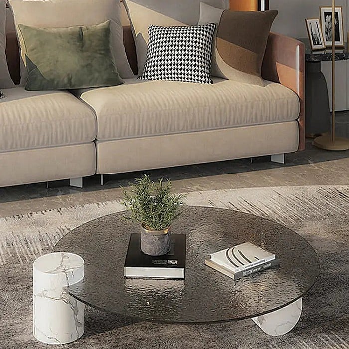 Măsuță cafea cu picioare din marmură și blat din sticlă securizată Calia - CT2203 [2]