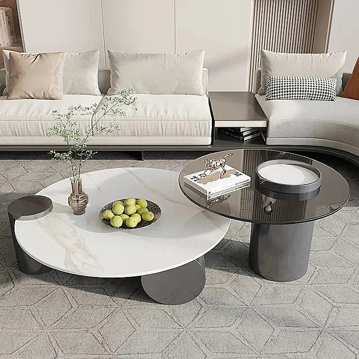 Set măsuțe cafea cu blat din compozit și sticlă securizată cu picioare din inox Juno - JZ04 [3]