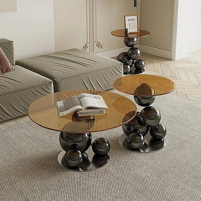 Set măsuțe cafea cu blat din sticlă securizata și picioare din inox Selene - CT2306 [3]