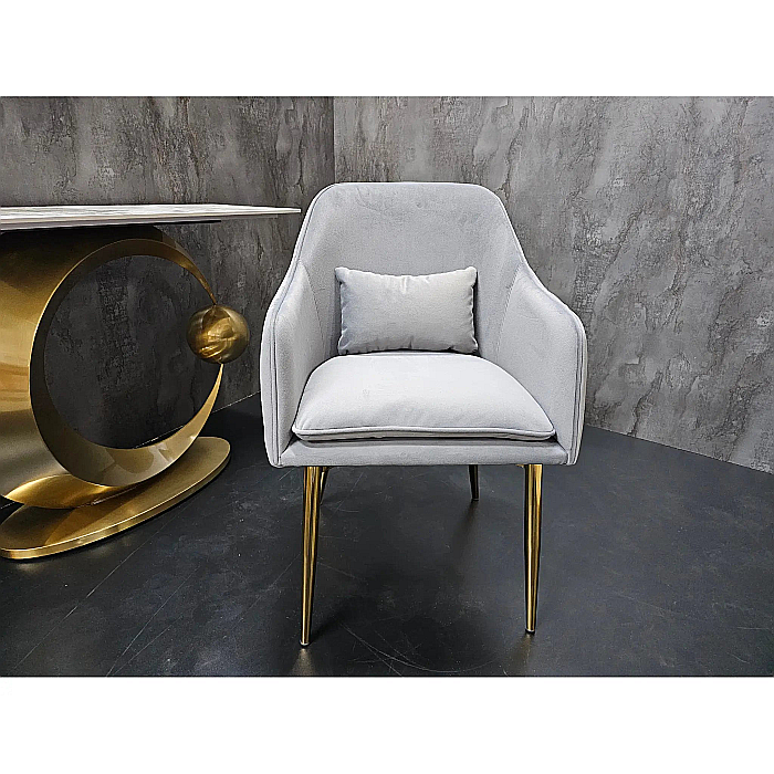 Scaun dining din catifea gri si picioare metalice Catania - C1268 [3]