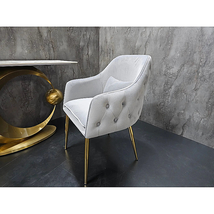 Scaun dining din catifea gri si picioare metalice Catania - C1268 [4]