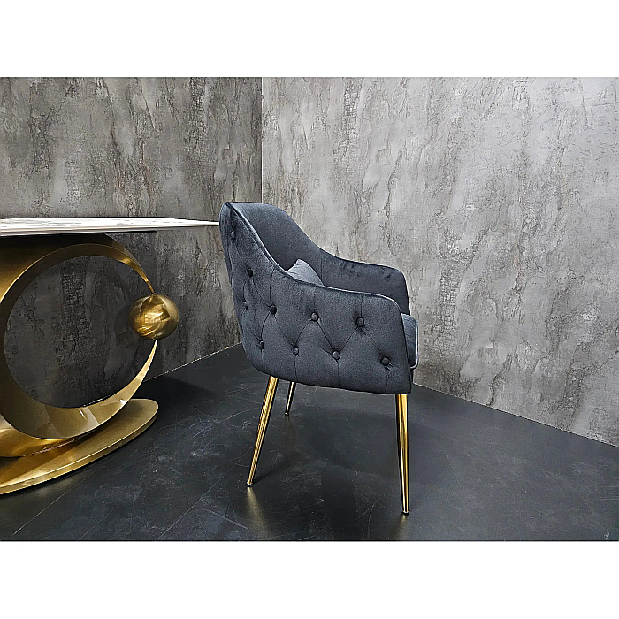 Scaun dining din catifea neagră și picioare metalice Catania - C1268 [3]