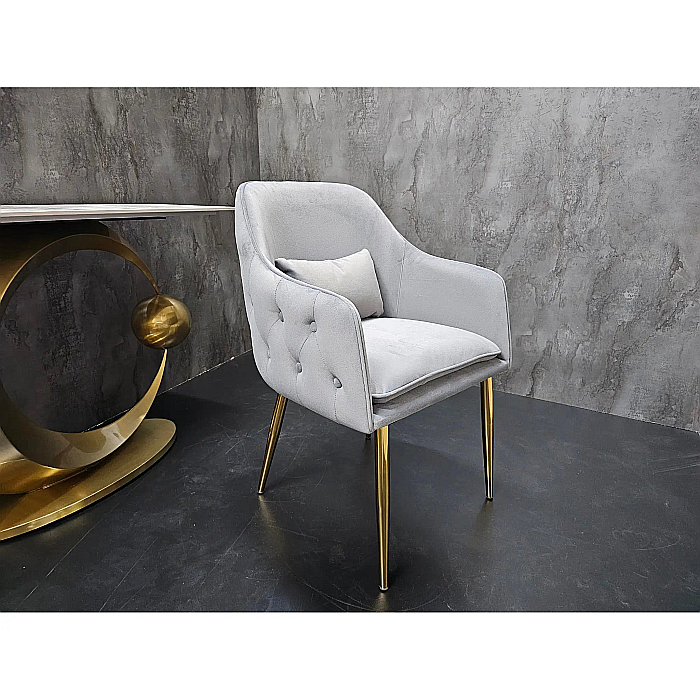 Scaun dining din catifea gri si picioare metalice Catania - C1268 [2]