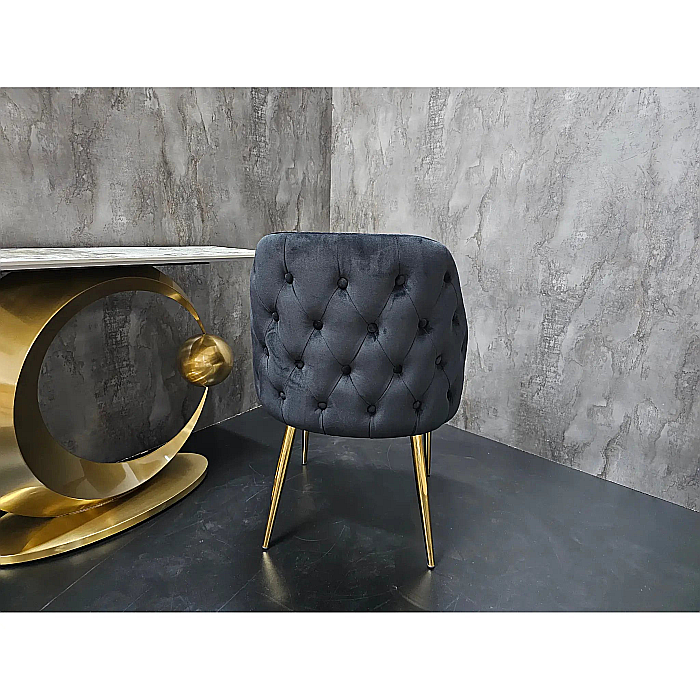 Scaun dining din catifea neagră și picioare metalice Catania - C1268 [4]
