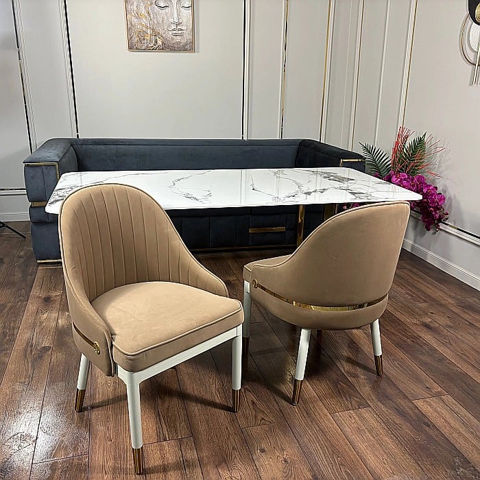 Scaun dining din stofă cu picioare din lemn și inox Modena - C2328 [2]