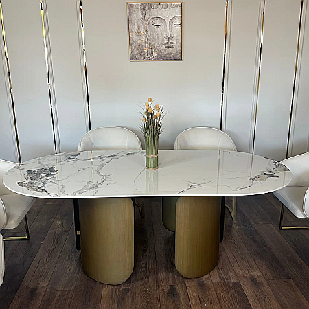 Mobilier Premium - Masă dining cu blat din compozit și bază din inox Imperial - DT2149