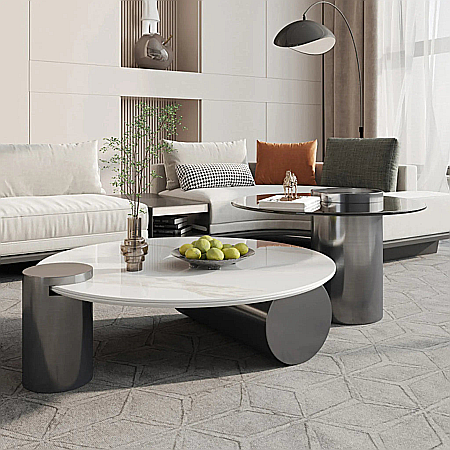 Mobilier Premium - Set măsuțe cafea cu blat din compozit și sticlă securizată cu picioare din inox Juno - JZ04