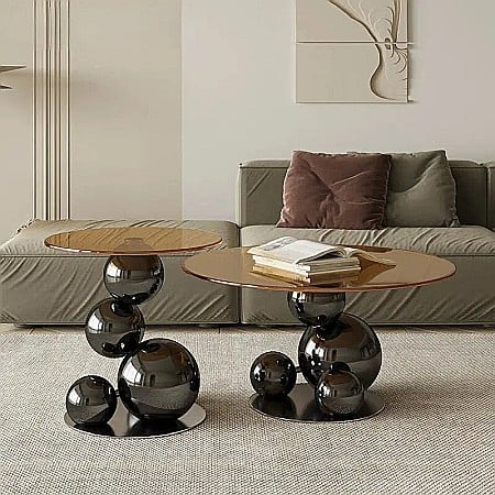 Mobilier Premium - Set măsuțe cafea cu blat din sticlă securizata și picioare din inox Selene - CT2306