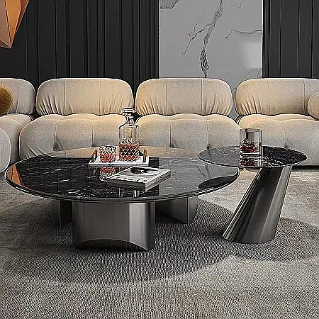 Măsuțe de cafea - Set măsuțe cafea cu blat din compozit și picioare din inox Luna - CT2105B