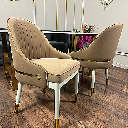 Mobilier Premium - Scaun dining din stofă cu picioare din lemn și inox Modena - C2328