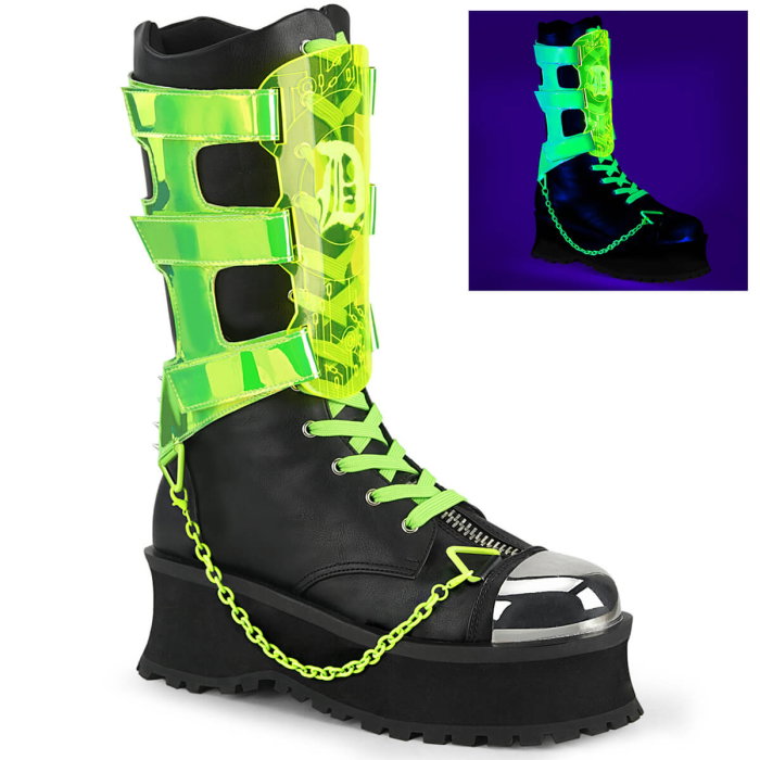 Bocanci gothic cu platformă și bombeu metalic DemoniaCult Gravedigger 255 verde neon [1]