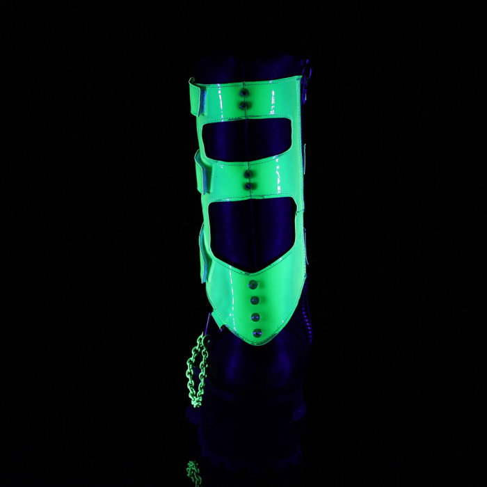 Bocanci gothic cu platformă și bombeu metalic DemoniaCult Gravedigger 255 verde neon [4]