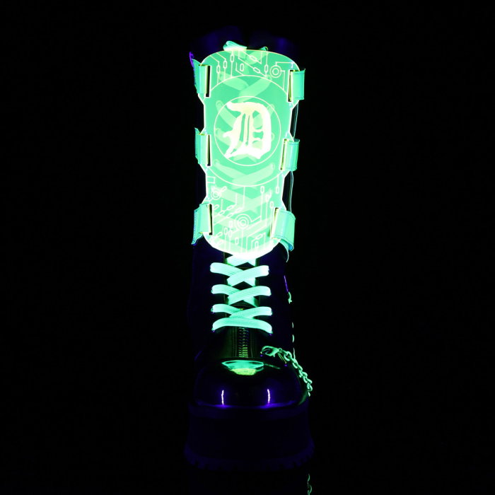 Bocanci gothic cu platformă și bombeu metalic DemoniaCult Gravedigger 255 verde neon [3]