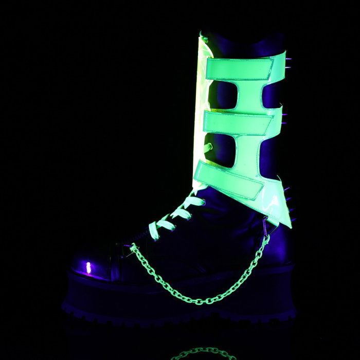 Bocanci gothic cu platformă și bombeu metalic DemoniaCult Gravedigger 255 verde neon [2]
