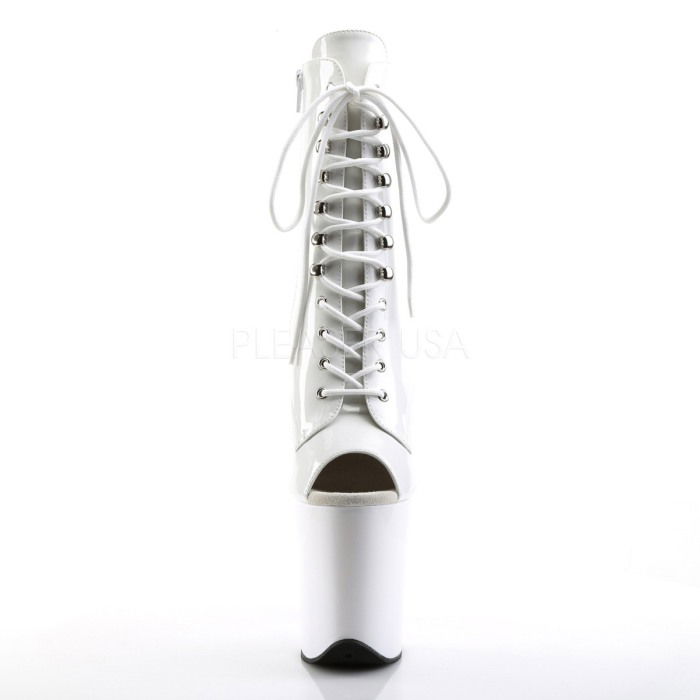 Botine cu toc inalt de 20 cm si platforma, albe, cu siret, pole dance FLAMINGO 1021 [2]