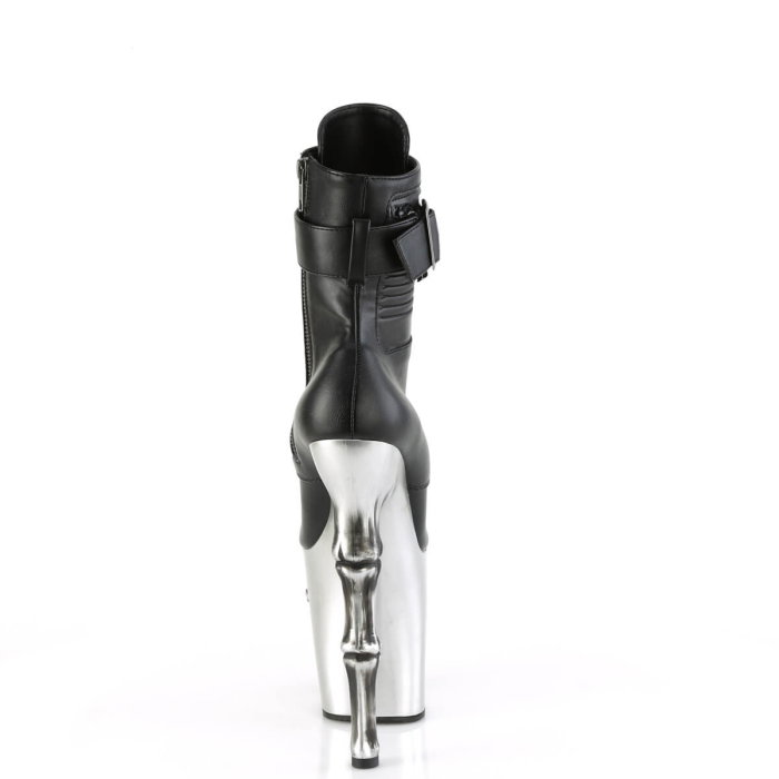 Botine Pleaser RAPTURE 1020 STR LT negre cu platformă argintie, craniu LED roșu și toc osos de 20 cm pentru pole dance [3]