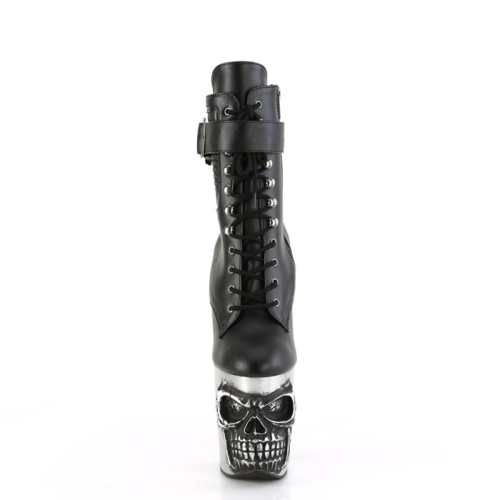 Botine Pleaser RAPTURE 1020 STR LT negre cu platformă argintie, craniu LED roșu și toc osos de 20 cm pentru pole dance [2]