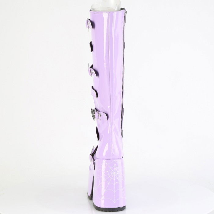 Cizme pana la genunchi cu toc gros, DemoniaCult, mov lila CAMEL 223 [4]