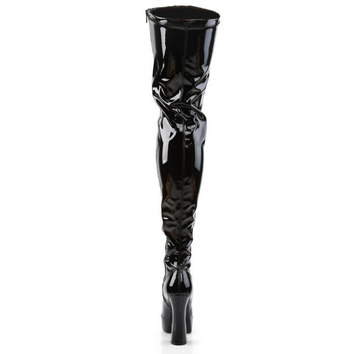 Cizme peste genunchi Pleaser ELECTRA 3000Z din lac negru stretch cu toc gros [3]