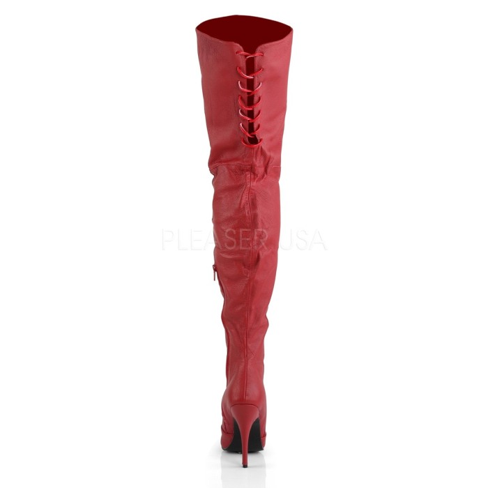 Cizme roșii peste genunchi din piele cu șiret la spate, toc cui 12,7 cm, Pleaser LEGEND 8899 [4]