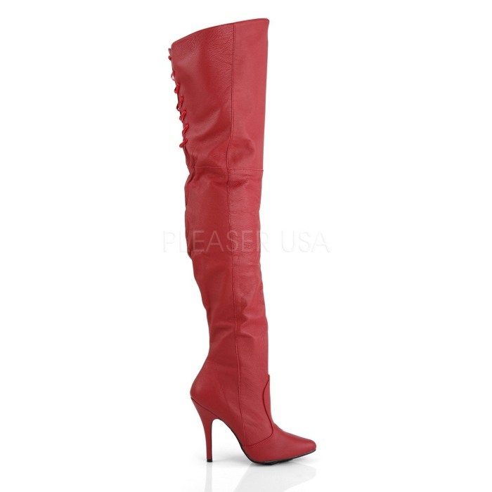 Cizme roșii peste genunchi din piele cu șiret la spate, toc cui 12,7 cm, Pleaser LEGEND 8899 [5]