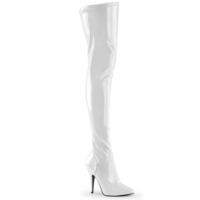 Cizme peste genunchi Pleaser SEDUCE 3000 albe lac cu toc stiletto [1]