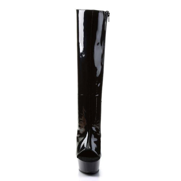 Cizme pana la genunchi negru lac Pleaser DELIGHT 2018 cu toc de 15 cm și șiret la spate [2]