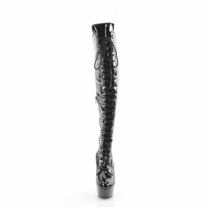 Cizme Pleaser DELIGHT 3014 peste genunchi, negre, cu toc de 15 cm, platformă, șiret frontal și vârf decupat. [5]