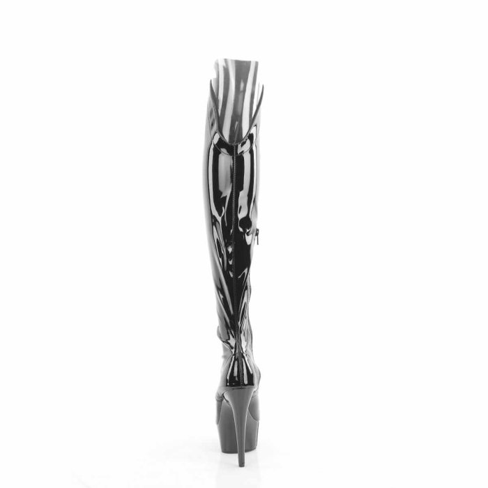 Cizme Pleaser DELIGHT 3014 peste genunchi, negre, cu toc de 15 cm, platformă, șiret frontal și vârf decupat. [4]
