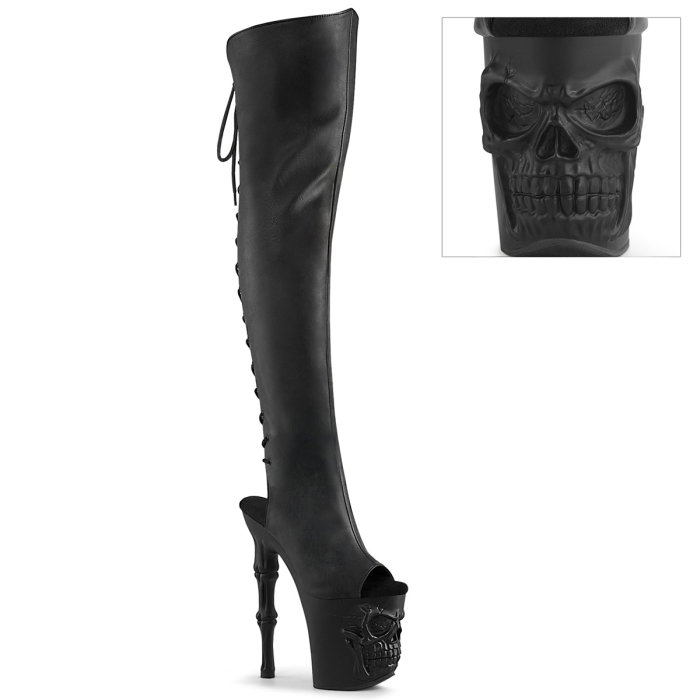 Cizme Pleaser RAPTURE 3019 negre peste genunchi cu platformă craniu și toc osos de 20 cm pentru pole dance [1]