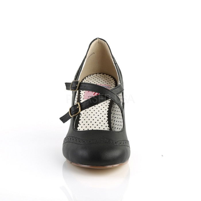 Pantofi cu toc mic si gros, stil Pin Up retro, negru, FLAPPER 35 [2]