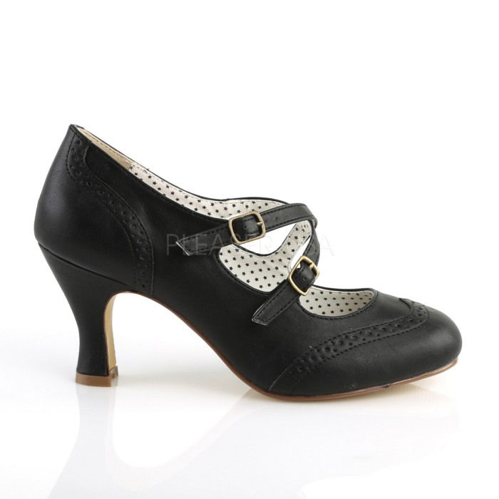 Pantofi cu toc mic si gros, stil Pin Up retro, negru, FLAPPER 35 [5]