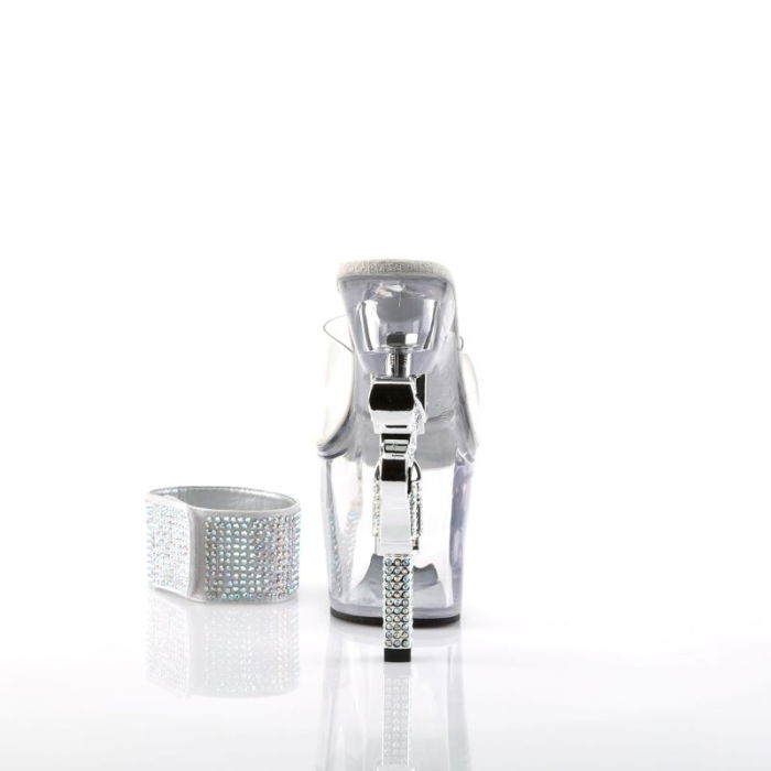 Saboti cu platformă Pleaser R-712, alb transparent cu pietricele [4]