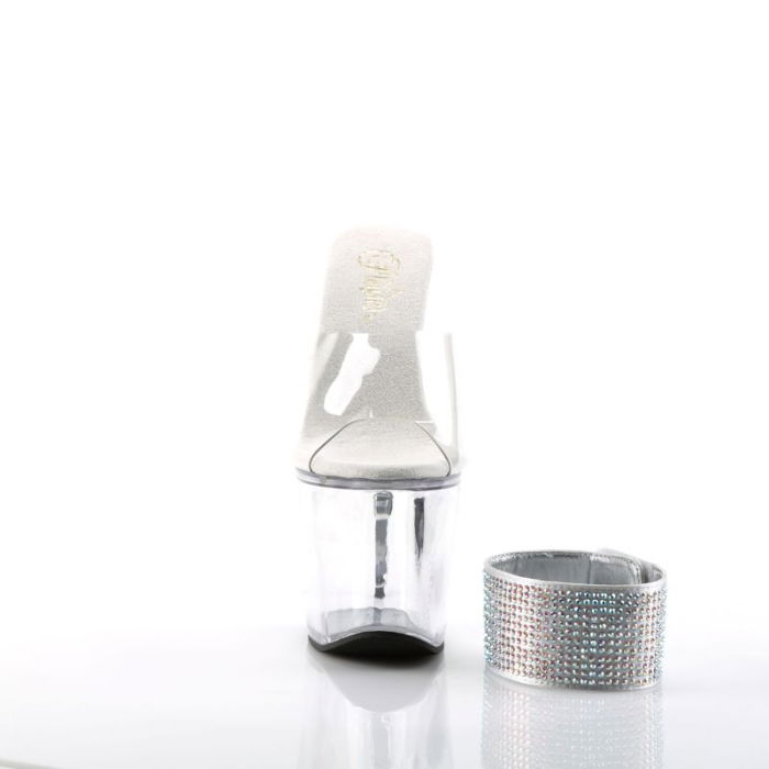 Saboti cu platformă Pleaser R-712, alb transparent cu pietricele [3]