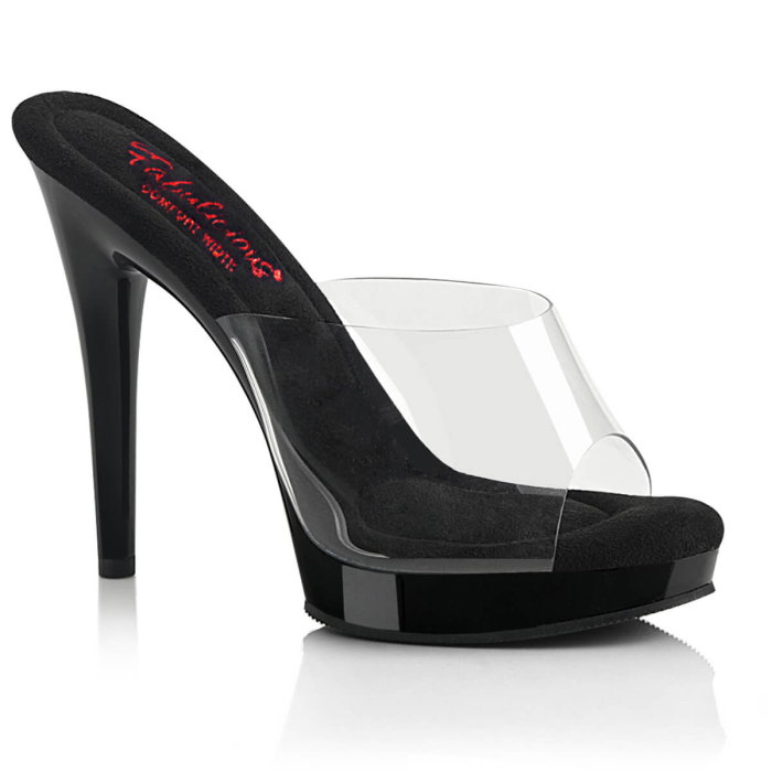 Saboți Fabulicious GLORY 501 negri cu față transparentă, toc de 12,7 cm și calapod Comfort Width pentru picior lat. [1]