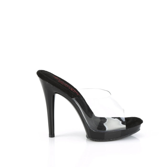 Saboți Fabulicious GLORY 501 negri cu față transparentă, toc de 12,7 cm și calapod Comfort Width pentru picior lat. [5]