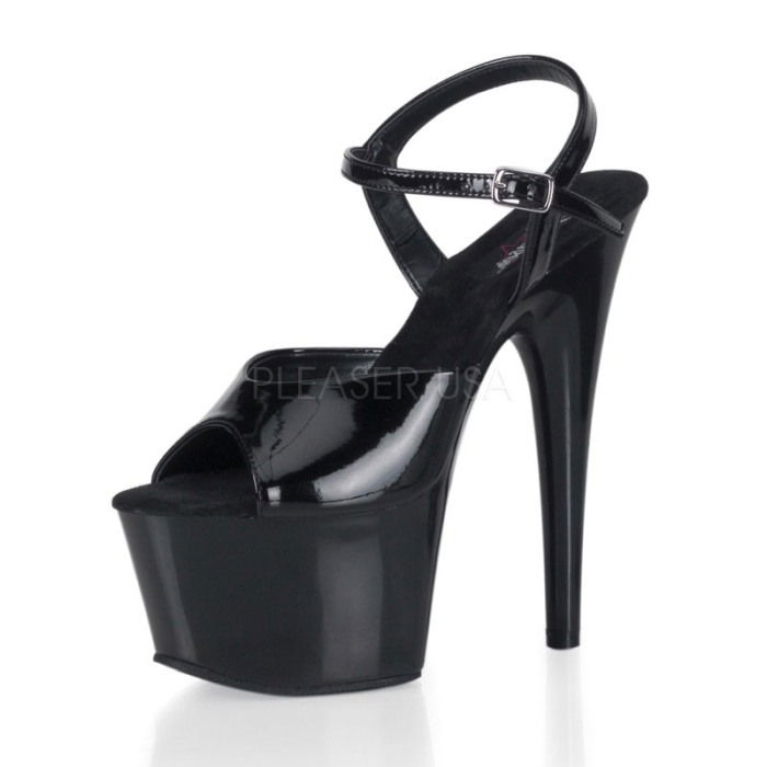 Sandale cu platforma si toc inalt, din lac cu bareta, negre ADORE 709 [2]