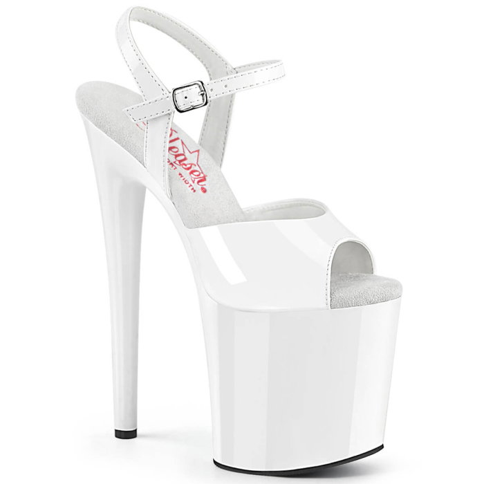 Sandale Pleaser NAUGHTY 809 albe lac pentru picior lat, cu toc de 20 cm și platformă de 10 cm. [1]