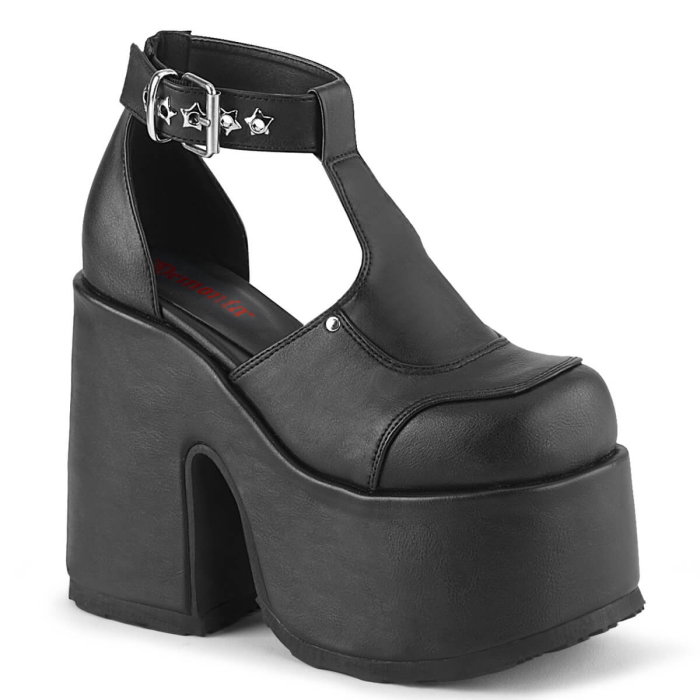 Sandale piele ecologică vegană mată, toc gros, Camel-103/BVL, DemoniaCult [1]