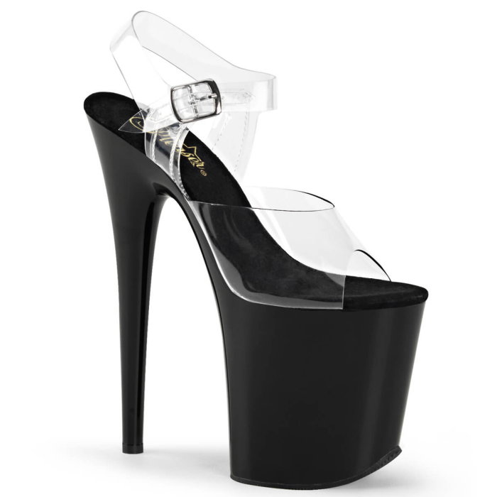 Sandale Pleaser FLAMINGO 808 negre cu barete transparente, toc înalt de 20,3 cm și platformă pentru pole dance. [6]
