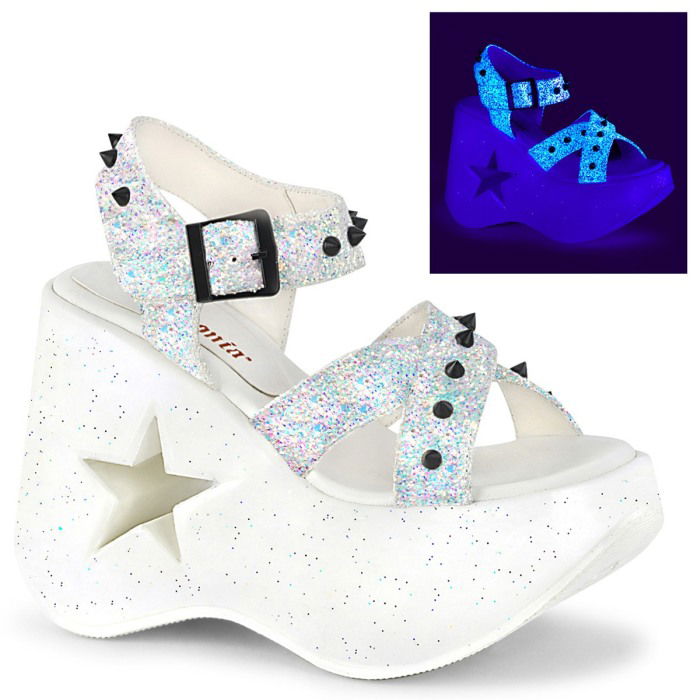 Sandale cu talpa ortopedica Dynamite 02 demonia cult stil gotic albe [1]