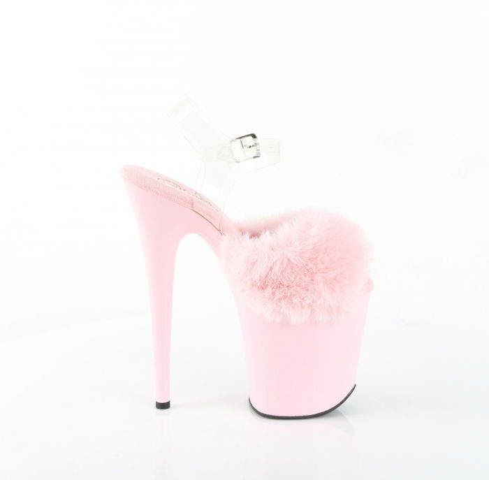 Sandale roz cu toc inalt si platforma, sandale cu puf [2]