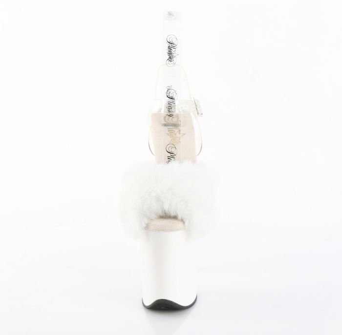 Sandale albe, cu puf si cu toc inalt si platforma, Pleaser USA [3]