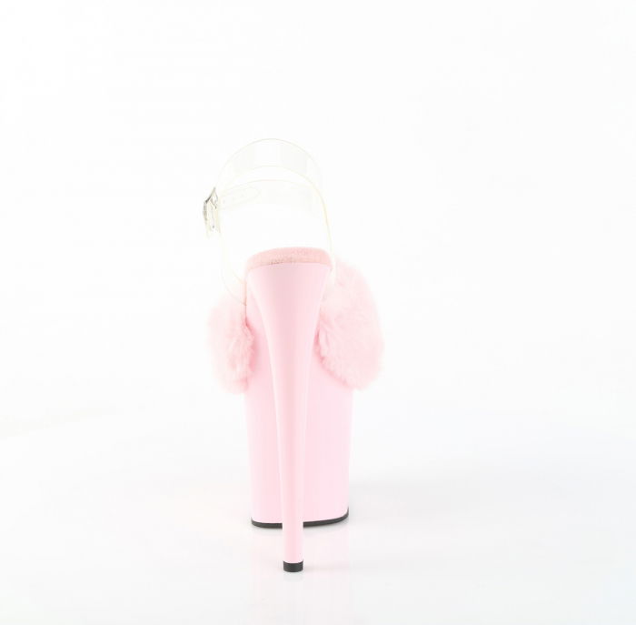Sandale roz cu toc inalt si platforma, sandale cu puf [5]