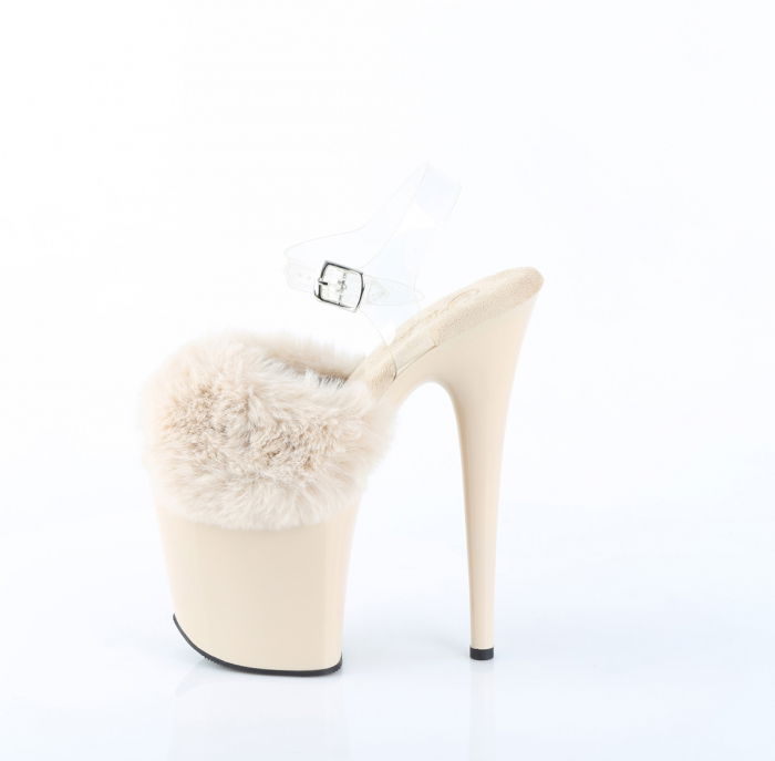 Sandale crem cu toc inalt si platforma, sandale cu puf [4]